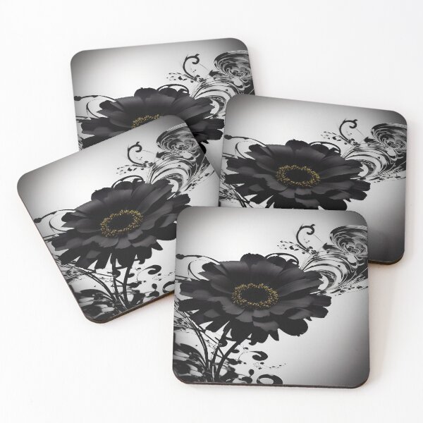 Item preview, Satin Black Big Flower with Stems and Leaves Swirling on a Gray Background designed and sold by deniselynnimage.