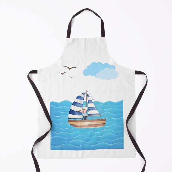 Item preview, Cute Sailor boy on Sailboat out in the Blue Sea with birds and clouds designed and sold by theyellowlabel.