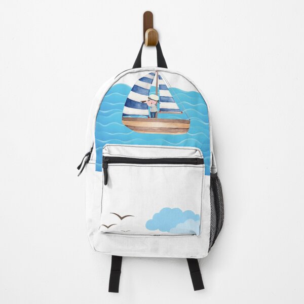 Item preview, Cute Sailor boy on Sailboat out in the Blue Sea with birds and clouds designed and sold by theyellowlabel.