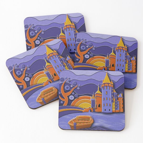 Item preview, Fantasy Castle with Boat on Purple Lake designed and sold by Sfumata Illustration.