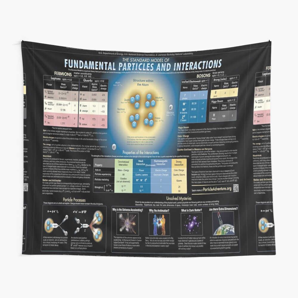 The Standard Model of Fundamental Particles and Interactions #Physics #ModernPhysics #ParticlePhysics #QuantumPhysics #StandardModel #FundamentalParticles #FundamentalInteractions #model #interactions Wall Tapestry