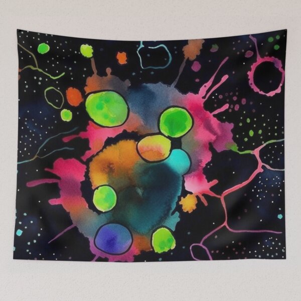 Item preview, Splattered water color on a black background designed and sold by artfullyprompt.