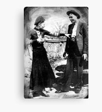 Painting Of Bonnie And Clyde Mock Hold Up Black And White Mugshot Canvas Print