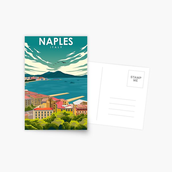 Vista previa del artículo con la obra «Póster Viaje retro minimalista colorido vintage de Nápoles Italia», diseñado y vendido por Stadify.