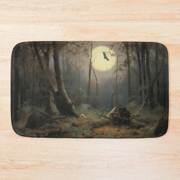 Item preview, Moonlit Clearing - Atmospheric Digital Painting, Dark Forest Series - Owl Swoops Across Moon in Forest, Impressionist Painting  designed and sold by CloudofKnowing.