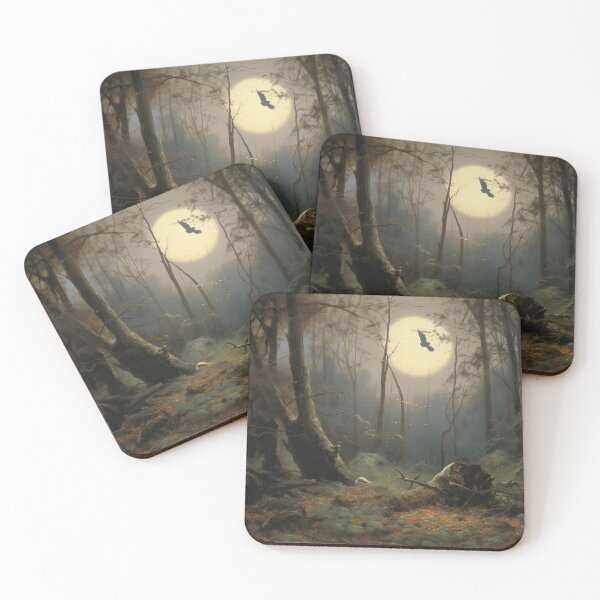 Item preview, Moonlit Clearing - Atmospheric Digital Painting, Dark Forest Series - Owl Swoops Across Moon in Forest, Impressionist Painting  designed and sold by CloudofKnowing.