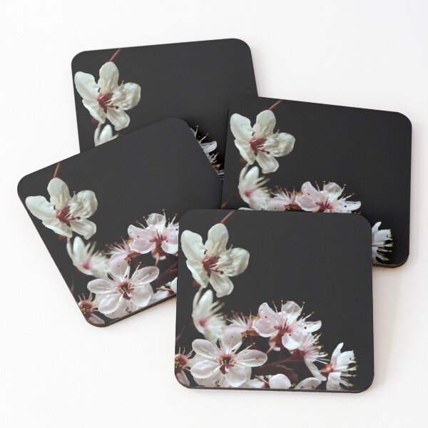 Item preview, Plum blossom white flowers on a black background designed and sold by by-jwp.