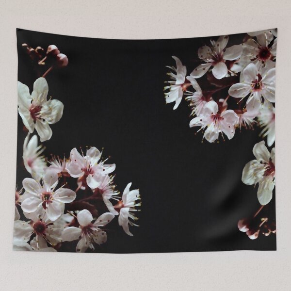 Item preview, Plum blossom white flowers on a black background designed and sold by by-jwp.