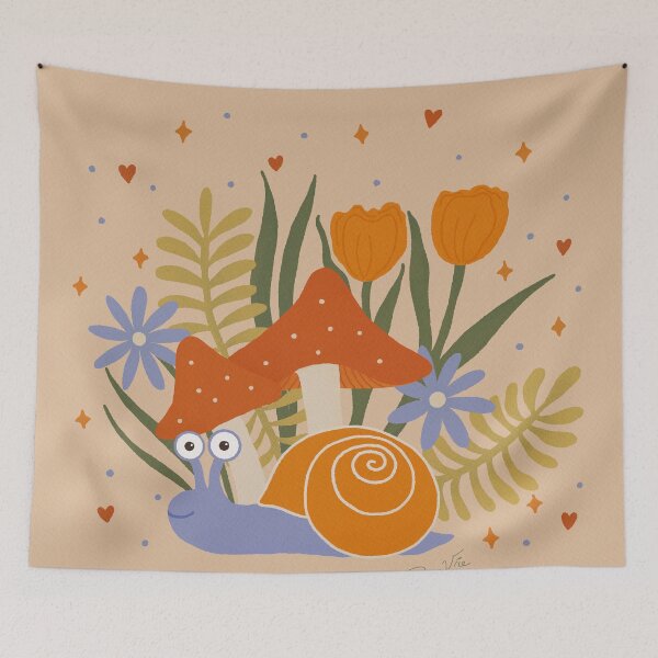 Item preview, Snail & Mushroom Decor ~ A colorful pastel illustration designed and sold by Danvrie.