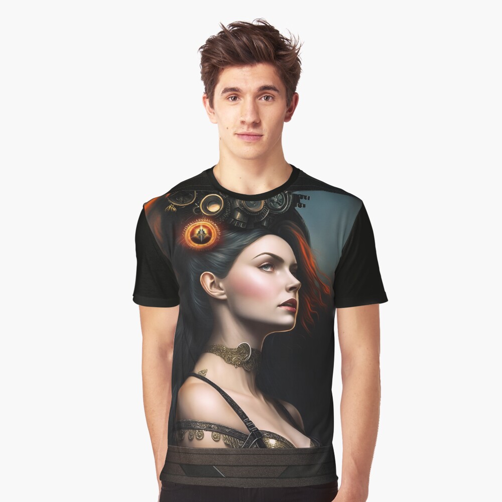 Watcher Of The Storm Steampunk Beauty Fantasy AI Concept Art by Xzendor7 Graphic T-Shirt