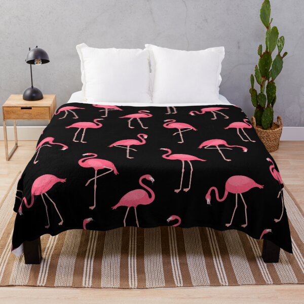 Item preview, Pink Flamingo Pattern on Black designed and sold by KatsCanvas.