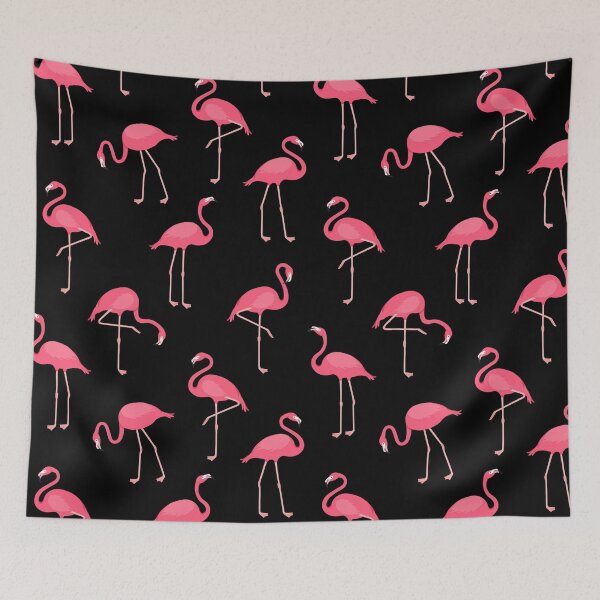 Item preview, Pink Flamingo Pattern on Black designed and sold by KatsCanvas.