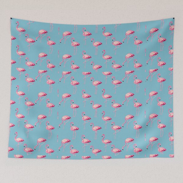 Item preview, Painted Pink Flamingo Pattern on Blue designed and sold by KatsCanvas.