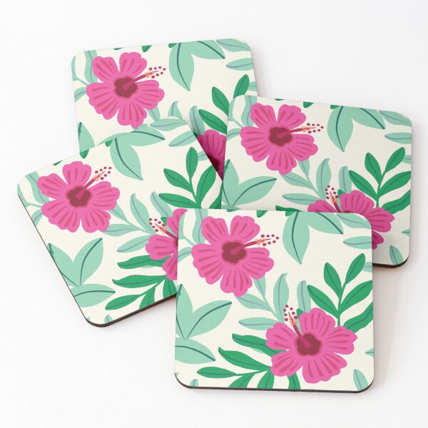 Item preview, Floral pink hibiscus pattern | tropical summer flowers designed and sold by Lindsay Marie Patterns.