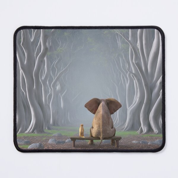 Item preview, elephant and dog sitting on an alley of trees designed and sold by Mike Kiev art.