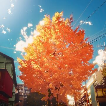 Tokyo Autumn Anime Background Art (Setagaya) | Throw Pillow