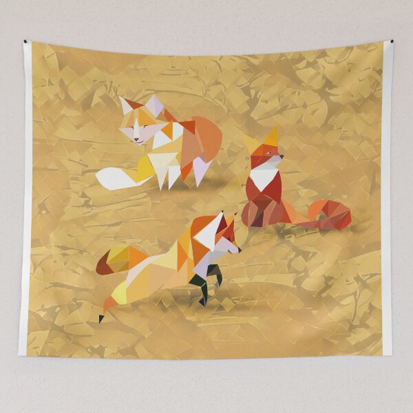 Item preview, trigons, triangles, foxes, animals, red, yellow, white, minimalism, monochrome, sneaking, watching, jumping designed and sold by Maria Mihailova.