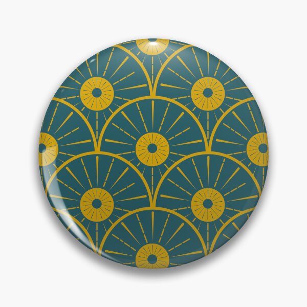 Item preview, Metallic Gold Art Deco Sun Pattern on Teal  designed and sold by Yasminepatterns .