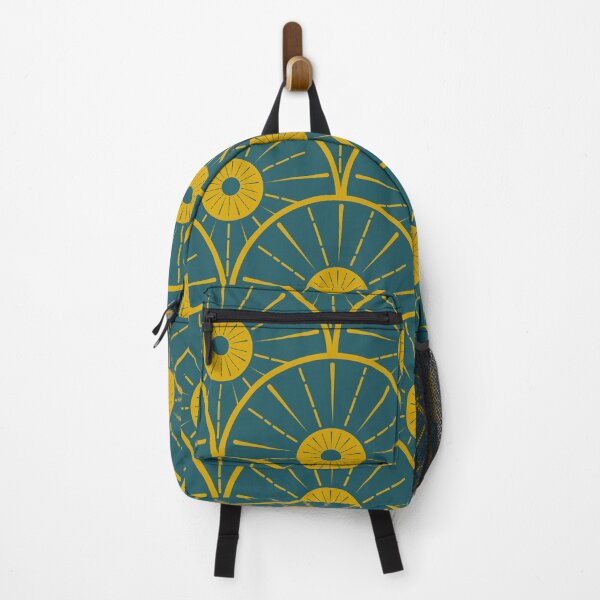 Item preview, Metallic Gold Art Deco Sun Pattern on Teal designed and sold by Yasminepatterns .