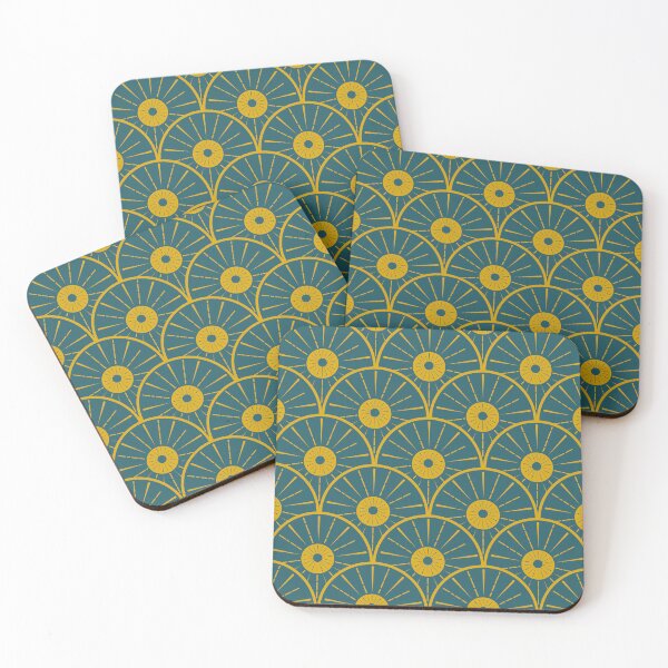 Item preview, Metallic Gold Art Deco Sun Pattern on Teal  designed and sold by Yasminepatterns .