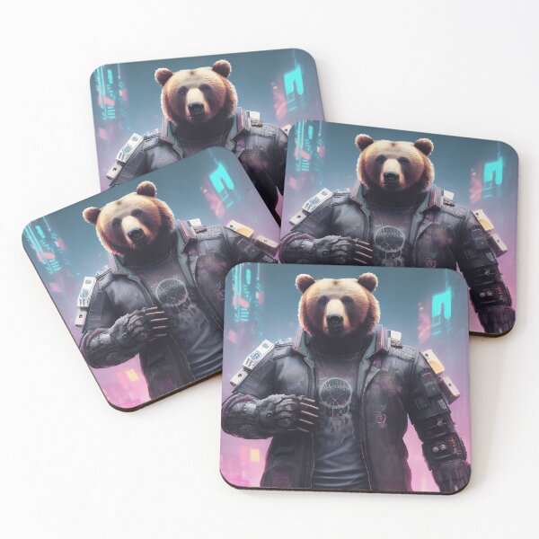 Item preview, Cyberpunk Brown/Grizzly Bear Portrait - Digital Art Painting designed and sold by artezen.