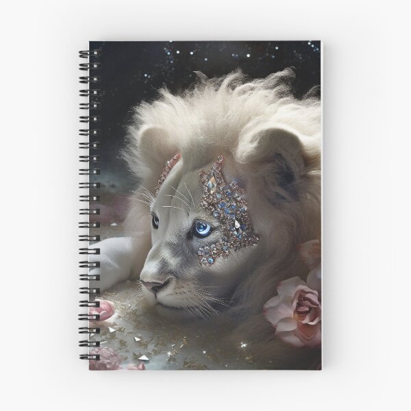 Item preview, White little lion cub in rose petals designed and sold by ElvishTale.
