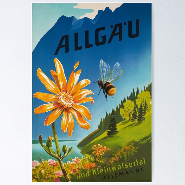 Item preview, Allgau, Bavaria, Germany, Vintage Travel Poster designed and sold by BokeeLee.