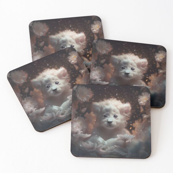 Item preview, White little lion cub in rose petals designed and sold by ElvishTale.