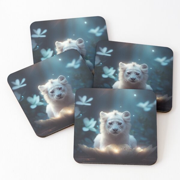 Item preview, White little lion cub in rose petals designed and sold by ElvishTale.