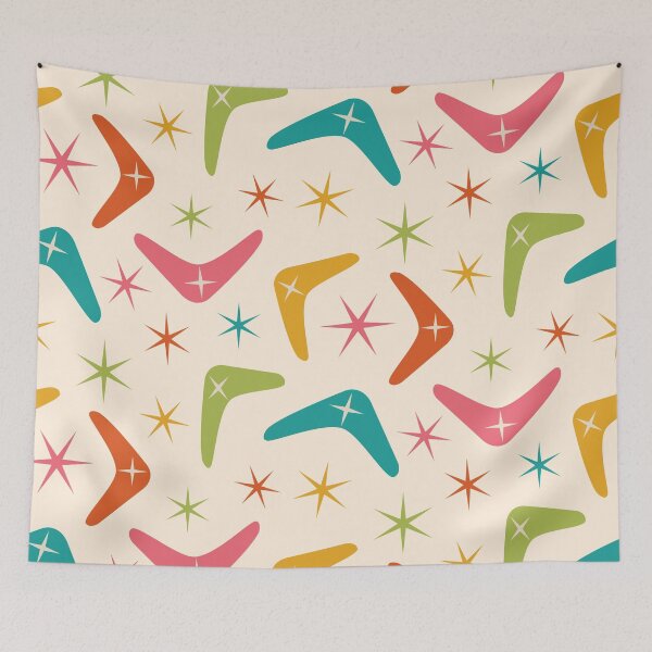 Item preview, Mid Century Boomerang with Colorful Retro starbursts Pattern designed and sold by Yasminepatterns .