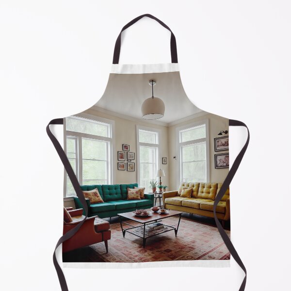 Item preview, Una sala de estar de la década de 1960 con un ambiente cálido y acogedor que presenta una combinación de muebles y decoración antiguos, incluidos un sofá y un sillón de estilo retro Arte generado por Ai designed and sold by AiGens.