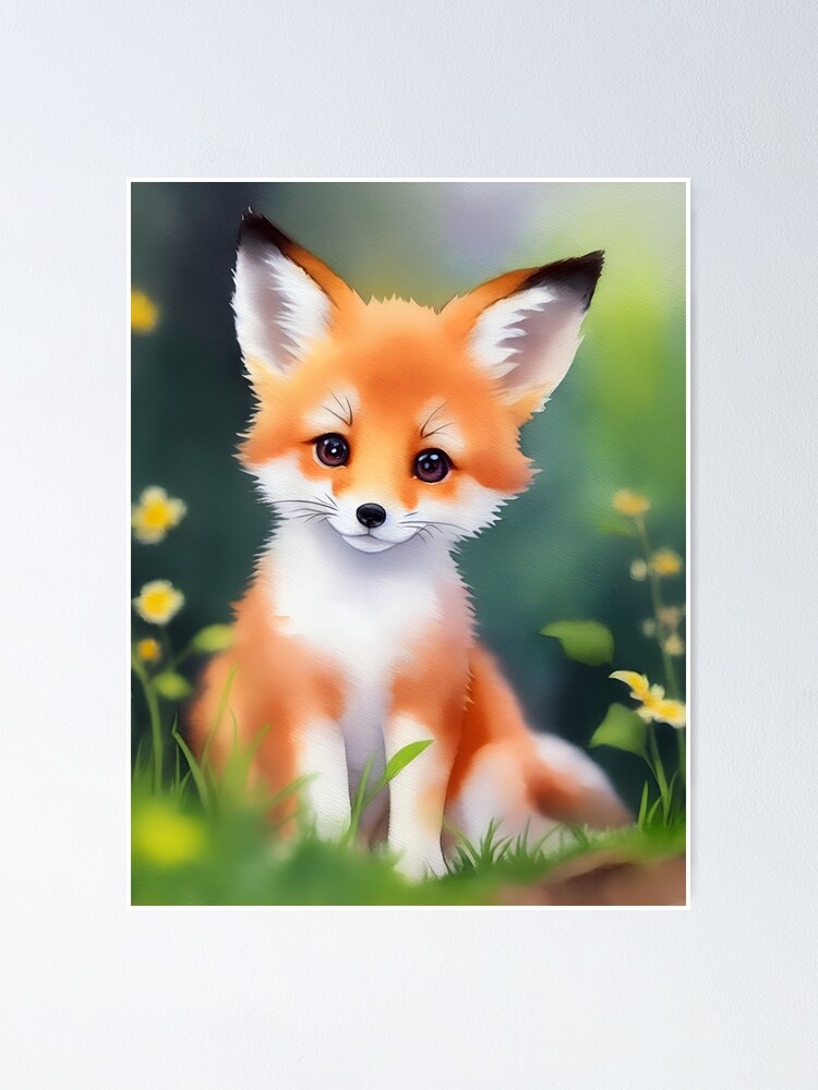 Fox animal watercolor illustration set. Wild cute fox sit and