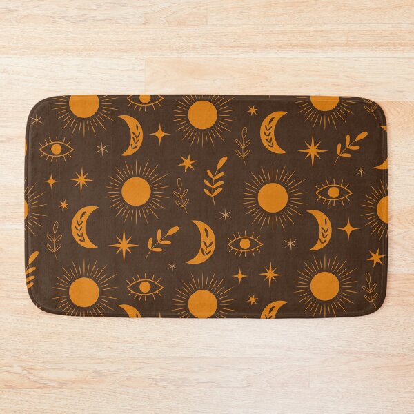 Item preview, Orange Boho Moon and Sun Pattern on Dark brown  designed and sold by Yasminepatterns .