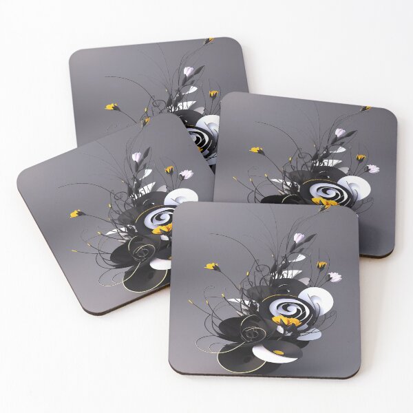 Item preview, Floral Arrangement of Black and White Swirled Flowers with Small Yellow Florets designed and sold by deniselynnimage.