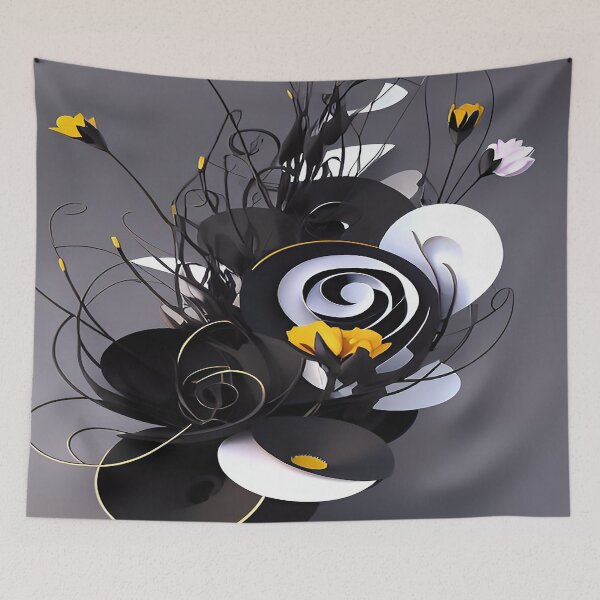 Item preview, Floral Arrangement of Black and White Swirled Flowers with Small Yellow Florets designed and sold by deniselynnimage.