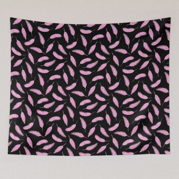 Item preview, Pink Flamingo Feather Pattern on Black designed and sold by KatsCanvas.