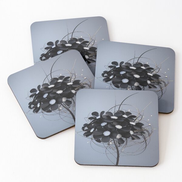 Item preview, Jet Black Sable Flower Bouquet Arrangement White Centers Whisps of Leaves and Stems designed and sold by deniselynnimage.