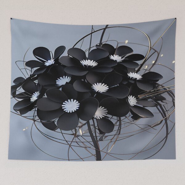 Item preview, Jet Black Sable Flower Bouquet Arrangement White Centers Whisps of Leaves and Stems designed and sold by deniselynnimage.
