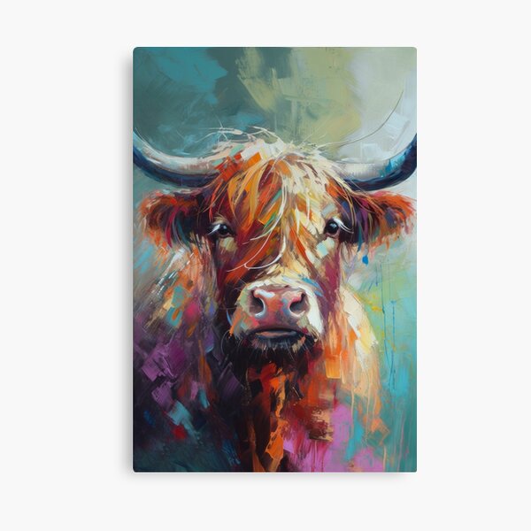 Item preview, Colourful Abstract Highland Cow Palette Knife Oil Painting designed and sold by VinceVanSloth.