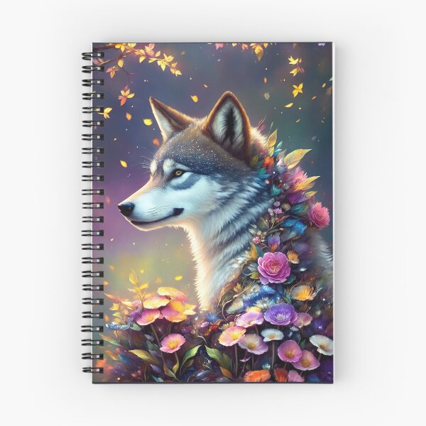 Item preview, Wolf sitting in the forest surrounded by flowers designed and sold by Whimsy Bu.