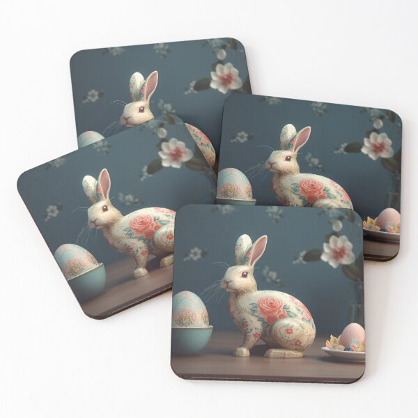 Item preview, Vintage style bunny Pottery and Easter eggs with flowers very artwork 5 designed and sold by jetaiart.