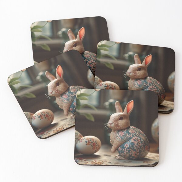 Item preview, Vintage style bunny Pottery and Easter eggs with flowers very artwork 7 designed and sold by jetaiart.