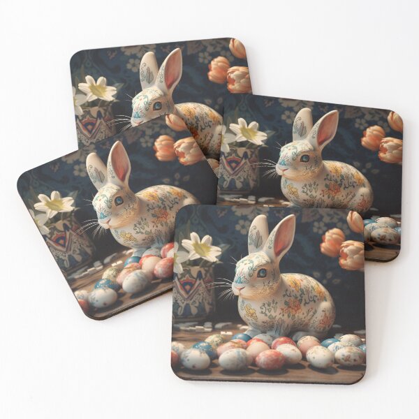 Item preview, Vintage style bunny Pottery and Easter eggs with flowers very artwork 8 designed and sold by jetaiart.