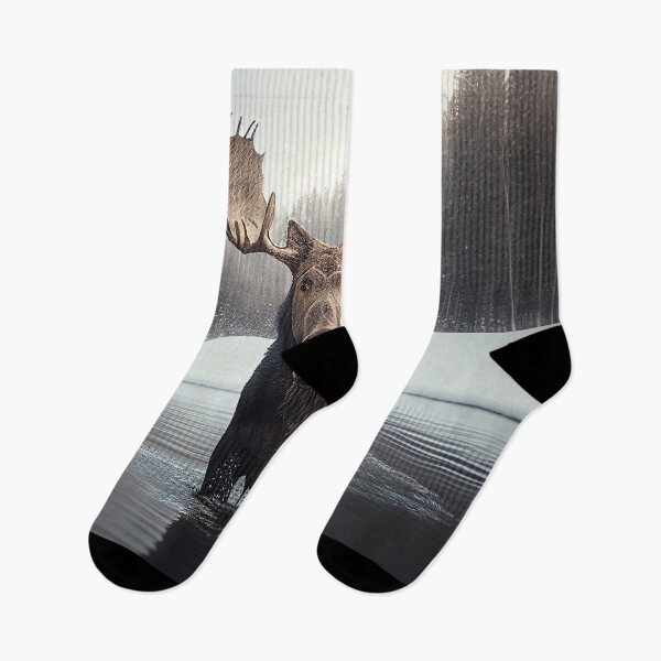 Item preview, Serene Lake Reflection Nordic Winter Moose Minimalist Art Print Scandinavian Decor  designed and sold by Abili-Tees.