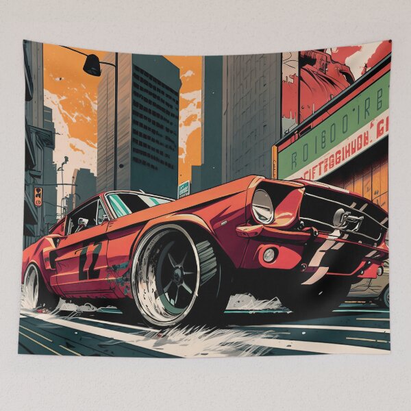 Item preview, Comic Classic Mustang Drift Print designed and sold by Auto-Prints.