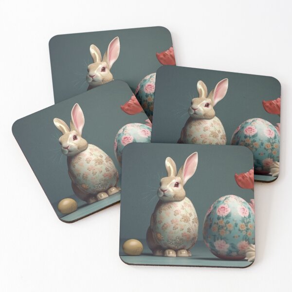 Item preview, Vintage style bunny Pottery and Easter eggs with flowers very artwork 9 designed and sold by jetaiart.