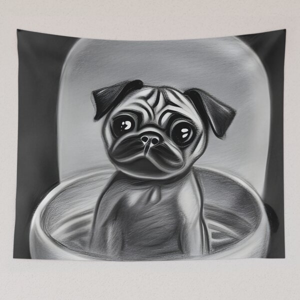 Item preview, Dog Bowls. Pug in a Bowl. Pencil Pug. Sketch Pug designed and sold by Doggymadness.