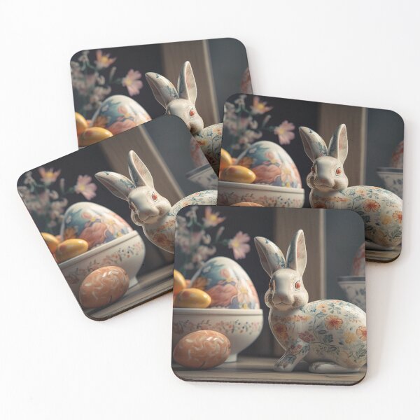 Item preview, Vintage style bunny Pottery and Easter eggs with flowers very artwork 10 designed and sold by jetaiart.