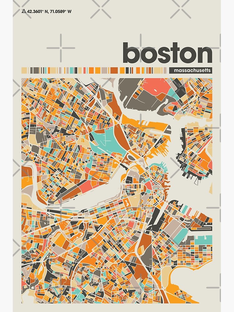 Boston Colorful Map, City Of Boston Map Premium Matte Vertical Posters ...