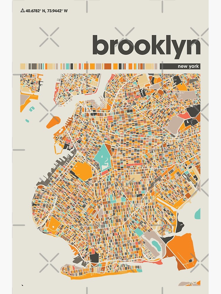 Brooklyn Colorful Map, City Of Brooklyn Map Premium Matte Vertical ...